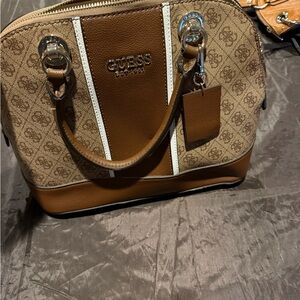 GUESS Signature Brown and Cream Satchel